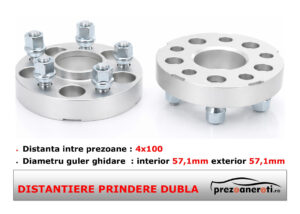 Distantiere roti 4x100 57,1 25mm prindere dubla silver