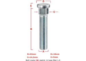 BOLT ROATA METRIC 12 PAS FILET 1,5 62MM – COD B143A62